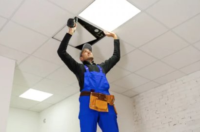 Estructura de Pladur para un techo alto en un local comercial