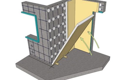 Detalle de un trasdosado directo con adhesivo sobre muro sólido